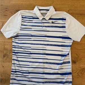 Nike Golf Dri-FIT Polo Shirt Men’s Large White Blue Striped Wave Performance